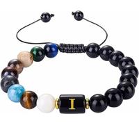 LIUYUYOUGO Pulsera De Chakras De Cristales Naturales Para Hombre Brazalete De Yoga Con Piedras Preciosas De Los 7 Chakras Pulsera De Cuentas Con Inicial De Obsidiana Negra De 8 Mm Con Letra A Estilo