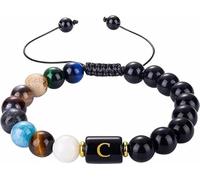 LIUYUYOUGO Pulsera De Chakras De Cristales Naturales Para Hombre Brazalete De Yoga Con Piedras Preciosas De Los 7 Chakras Pulsera De Cuentas Con Inicial De Obsidiana Negra De 8 Mm Con Letra A Estilo