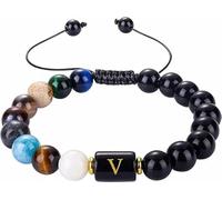LIUYUYOUGO Pulsera De Chakras De Cristales Naturales Para Hombre Brazalete De Yoga Con Piedras Preciosas De Los 7 Chakras Pulsera De Cuentas Con Inicial De Obsidiana Negra De 8 Mm Con Letra A Estilo