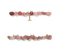LIUYUYOUGO Pulsera De Cristal De Fresa De 2 Piezas Para Mujer Conjunto De Pulsera Con Chip De Cristal Irregular Con Dije De Letra Inicial Az Brazalete Elástico Con Cuentas Joyería De Piedras Preci