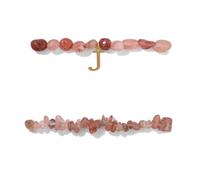 LIUYUYOUGO Pulsera De Cristal De Fresa De 2 Piezas Para Mujer Juego De Pulsera Con Chip De Cristal Irregular Con Dije De Letra Inicial Az Brazalete Elástico Con Cuentas Joyería De Piedras Preciosa