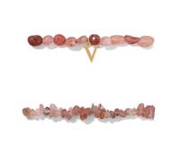 LIUYUYOUGO Pulsera De Cristal De Fresa De 2 Piezas Para Mujer Juego De Pulsera Con Chip De Cristal Irregular Con Dije De Letra Inicial Az Brazalete Elástico Con Cuentas Joyería De Piedras Preciosa