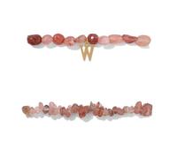 LIUYUYOUGO Pulsera De Cristal De Fresa De 2 Piezas Para Mujer Juego De Pulsera Con Chip De Cristal Irregular Con Dije De Letra Inicial Az Brazalete Elástico Con Cuentas Joyería De Piedras Preciosa
