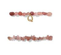 LIUYUYOUGO Pulsera De Cristal De Fresa De 2 Piezas Para Mujer Juego De Pulsera Con Chip De Cristal Irregular Con Dije De Letra Inicial Az Brazalete Elástico Con Cuentas Joyería De Piedras Preciosa