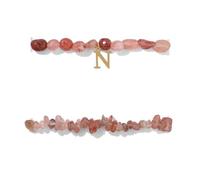 LIUYUYOUGO Pulsera De Cristal De Fresa De 2 Piezas Para Mujer Juego De Pulsera Con Chip De Cristal Irregular Con Dije De Letra Inicial Az Brazalete Elástico Con Cuentas Joyería De Piedras Preciosa