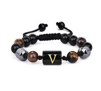LIUYUYOUGO Pulsera De Cuentas De 8 Mm Para Hombre Con Inicial De Triple Capa De Piedra Natural Ojo De Tigre Obsidiana Negra Hematita Pulsera Con Letra A Brazalete Trenzado Vintage Hecho A Mano Letra
