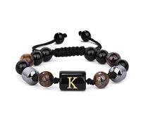 LIUYUYOUGO Pulsera De Cuentas De 8 Mm Para Hombre Con Inicial De Triple Capa De Piedra Natural Ojo De Tigre Obsidiana Negra Hematita Pulsera Con Letra A Brazalete Trenzado Vintage Hecho A Mano Letra
