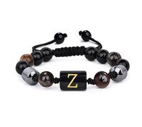 LIUYUYOUGO Pulsera De Cuentas De 8 Mm Para Hombre Con Inicial De Triple Capa De Piedra Natural Ojo De Tigre Obsidiana Negra Hematita Pulsera Con Letra A Brazalete Trenzado Vintage Hecho A Mano Letra