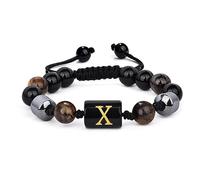 LIUYUYOUGO Pulsera De Cuentas De 8 Mm Para Hombre Con Inicial De Triple Capa De Piedra Natural Ojo De Tigre Obsidiana Negra Hematita Pulsera Con Letra A Brazalete Trenzado Vintage Hecho A Mano Letra
