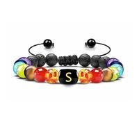 LIUYUYOUGO Pulsera De Piedras Preciosas De Cristal De 7 Chakras Con Difusor De Aceite Esencial De Piedra De Lava Negra Natural Brazalete Con Cuentas Iniciales Y Letra La A A La Z Joyería Para Ho