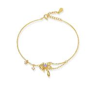 LIUYUYOUGO Pulsera De Plata Pulsera De Lazo De Plata Esterlina Para Mujer Con Circonitas Cúbicas Moradas Y Lindos Dijes. Pulseras Ajustables. Joyería De Moda. Regalos. Longitud 16 Cm + Extensor De