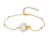 LIUYUYOUGO Pulsera De Plata Pulsera De Plata De Ley Con Forma De Flor De Nacimiento Para Mujer Calcedonia Blanca Estilo Chino Con Forma De Donut Doce Dioses De Las Flores Dorada Ajustable Estilo Ret
