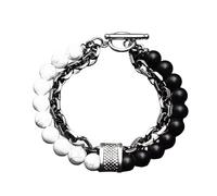 LIUYUYOUGO Pulsera Hombre Pulseras De Cuentas Para Hombre Pulsera De Cristal De Piedras Preciosas Naturales Cadena Figaro De Doble Capa Grabada Estilo Punk Brazalete Apilable Joyería Protectora Reg