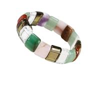 LIUYUYOUGO Pulsera Mujer Pulseras De Cristal Natural Para Mujer Gruesas Rectangulares Con Cuentas De Cristal Pulsera De Piedras Preciosas Elásticas Para Yoga Chakras Energía Joyería De Moda Para