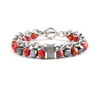 LIUYUYOUGO Pulsera Piedras Naturales Pulseras De Cuentas Para Hombre Pulsera De Cristal De Malaquita Natural Cadena De Doble Capa Grabada Estilo Punk Brazalete Apilable Joyería Protectora Regalos P