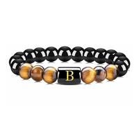 LIUYUYOUGO Pulseras De Cuentas Con Iniciales Para Mujeres Y Hombres Pulsera De Pareja Con Letras La A A La Z 8 Mm Piedra Natural Ojo Tigre Obsidiana Cuentas Elásticas Cristal Brazalete Pie