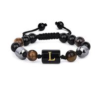LIUYUYOUGO Pulseras De Cuentas Para Hombre De 8 Mm Con Inicial De Triple Capa De Piedra Natural Ojo De Tigre Obsidiana Negra Hematita Pulsera Con Letra A Brazalete Trenzado Vintage Hecho A Mano Letr
