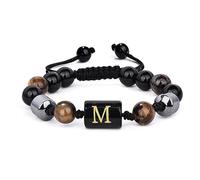 LIUYUYOUGO Pulseras De Cuentas Para Hombre De 8 Mm Con Inicial De Triple Capa De Piedra Natural Ojo De Tigre Obsidiana Negra Hematita Pulsera Con Letra A Brazalete Trenzado Vintage Hecho A Mano Letr