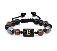 LIUYUYOUGO Pulseras De Cuentas Para Hombre De 8 Mm Con Inicial De Triple Capa De Piedra Natural Ojo De Tigre Obsidiana Negra Hematita Pulsera Con Letra A Brazalete Trenzado Vintage Hecho A Mano Letr