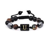 LIUYUYOUGO Pulseras De Cuentas Para Hombre De 8 Mm Con Inicial De Triple Capa De Piedra Natural Ojo De Tigre Obsidiana Negra Hematita Pulsera Con Letra A Brazalete Trenzado Vintage Hecho A Mano Letr