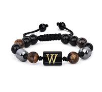 LIUYUYOUGO Pulseras De Cuentas Para Hombre De 8 Mm Con Inicial De Triple Capa De Piedra Natural Ojo De Tigre Obsidiana Negra Hematita Pulsera Con Letra A Brazalete Trenzado Vintage Hecho A Mano Letr