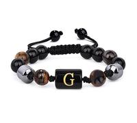 LIUYUYOUGO Pulseras De Cuentas Para Hombre De 8 Mm Con Inicial De Triple Capa De Piedra Natural Ojo De Tigre Obsidiana Negra Hematita Pulsera Con Letra A Brazalete Trenzado Vintage Hecho A Mano Letr