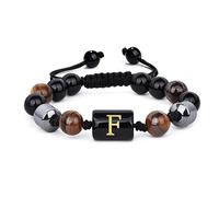 LIUYUYOUGO Pulseras De Cuentas Para Hombre De 8 Mm Con Inicial De Triple Capa De Piedra Natural Ojo De Tigre Obsidiana Negra Hematita Pulsera Con Letra A Brazalete Trenzado Vintage Hecho A Mano Letr