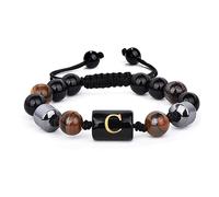 LIUYUYOUGO Pulseras De Cuentas Para Hombre De 8 Mm Con Inicial De Triple Capa De Piedra Natural Ojo De Tigre Obsidiana Negra Hematita Pulsera Con Letra A Brazalete Trenzado Vintage Hecho A Mano Letr