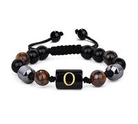 LIUYUYOUGO Pulseras De Cuentas Para Hombre De 8 Mm Con Inicial De Triple Capa De Piedra Natural Ojo De Tigre Obsidiana Negra Hematita Pulsera Con Letra A Brazalete Trenzado Vintage Hecho A Mano Letr