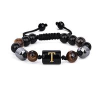 LIUYUYOUGO Pulseras De Cuentas Para Hombre De 8 Mm Con Inicial De Triple Capa De Piedra Natural Ojo De Tigre Obsidiana Negra Hematita Pulsera Con Letra A Brazalete Trenzado Vintage Hecho A Mano Letr