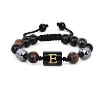 LIUYUYOUGO Pulseras De Cuentas Para Hombre De 8 Mm Con Inicial De Triple Capa De Piedra Natural Ojo De Tigre Obsidiana Negra Hematita Pulsera Con Letra A Brazalete Trenzado Vintage Hecho A Mano Letr