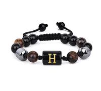 LIUYUYOUGO Pulseras De Cuentas Para Hombre De 8 Mm Con Inicial De Triple Capa De Piedra Natural Ojo De Tigre Obsidiana Negra Hematita Pulsera Con Letra A Brazalete Trenzado Vintage Hecho A Mano Letr