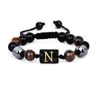 LIUYUYOUGO Pulseras De Cuentas Para Hombre De 8 Mm Con Inicial De Triple Capa De Piedra Natural Ojo De Tigre Obsidiana Negra Hematita Pulsera Con Letra A Brazalete Trenzado Vintage Hecho A Mano Letr