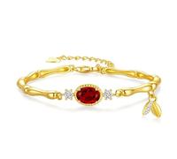 LIUYUYOUGO Pulseras Mujer Brazalete De Bambú Dorado Para Mujer Pulsera De Plata De Ley 925 Con Piedra De Nacimiento Incrustaciones De Piedra Natural Ovalada Facetada Pulseras De Nudo De Amor Con Cr