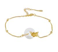 LIUYUYOUGO Pulseras Plata Mujer Pulsera De Plata De Ley Con Flor De Nacimiento Para Mujer Calcedonia Blanca Estilo Chino Con Forma De Donut Doce Dioses De Las Flores Dorada Ajustable Joyería Étnic