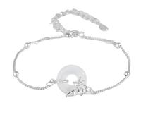 LIUYUYOUGO Pulseras Plata Mujer Pulsera De Plata De Ley Con Flor De Nacimiento Para Mujer Calcedonia Blanca Estilo Chino Con Forma De Donut Doce Dioses De Las Flores Ajustable Joyería Étnica Vinta