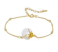LIUYUYOUGO Pulseras Plata Mujer Pulsera De Plata De Ley Con Flor De Nacimiento Para Mujer Calcedonia Blanca Estilo Chino Con Forma De Donut Doce Dioses De Las Flores Dorada Ajustable Joyería Étnic
