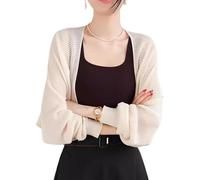 LIUYUYOUGO Rebeca Mujer Cárdigan Corto para Mujer Un Botón Ligero Tipo Bolero con Hombros Caídos Manga Larga Suéter De Punto Holgado Ideal para Usar sobre Vestidos Y Blusas Color Beige Talla Ún