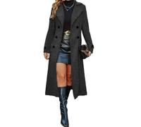 LIUYUYOUGO Trench Mujer Abrigo Largo De Lana Para Mujer Otoño/Invierno Clásico Cruzado Tipo Gabardina Elegante Con Cuello De Muesca De Mezcla De Lana Largo Medio Cálido Color Gris Oscuro Talla M