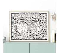 LIUZHUANGDIAN Vintage Dog Breed Chart Poster Dogs Of All Nations Map Canvas Painting Wall Art Picture Print Pet Shop Wall Decor-50x70cm Sin marco