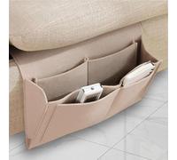 LIUZHUJ Bolsillo Cama Organizador, Beige Organizador Sofa, 32 × 20 cm Bolsillo Cama, con dos Adhesivos, para Mesitas de Noche, Sofás de Salón y Dormitorios