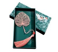 LIUZHUJ Marca Paginas Libros, Marcapaginas Metalico con Borla, Forma de Hoja Marcapáginas Personalizado, Regalos para Lectores con Caja de Regalo, para uso Diario y Obsequio