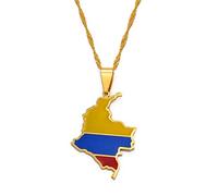 LIUZIXI Collar con Colgante De Mapa Colombiano - Encanto Étnico Colombia Colgante De Mapas De País con Bandera Nacional - para Mujeres Hombres Joyería Patriótica Regalo De Fiesta De Moda, Dorado