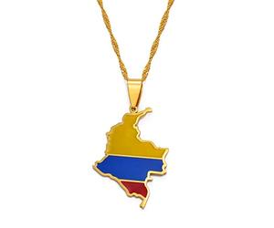 LIUZIXI Collar con Colgante De Mapa Colombiano - Encanto Étnico Colombia Colgante De Mapas De País con Bandera Nacional - para Mujeres Hombres Joyería Patriótica Regalo De Fiesta De Moda, Dorado