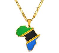 LIUZIXI Collar con Colgante De Mapa De África, Encanto De Moda, Colgante De Bandera Nacional De Mapas De Países Africanos De Tanzania, para Mujeres, Hombres, Hip Hop, Joyería Étnica, Regalo De A
