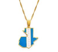 LIUZIXI Collar con Colgante De Mapa De Guatemala, Colgante De Mapas Étnicos De Guatemala con Bandera Nacional, para Mujeres Y Hombres, Joyería Patriótica, Regalo De Fiesta De Moda, Dorado
