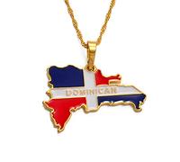 LIUZIXI Collar con Colgante De Mapa Dominicano - Colgante De Bandera Nacional De Mapas De Países con Encanto De Moda - para Mujeres, Hombres, Joyería Étnica De Hip Hop, Oro