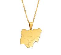LIUZIXI Collares con Colgante De Mapa De Nigeria, Mapas De Países De África, Mapas De Nigerianos con Nombre De Ciudad, Joyería Étnica Patriótica, para Hombres, Mujeres, Regalo De Fiesta De Aniv