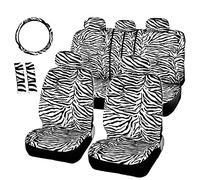 liuzz Fundas de Asiento de Cebra de Felpa Corta, Ajuste Universal para la mayoría de los Asientos de Coche, Funda para Volante, Almohadilla para el Hombro, Funda para Asiento Blanca