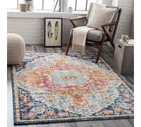 Livabliss Aflou - Alfombra Vintage para Sala de Estar, Comedor, Cocina, Cocina, Tradicional, Multicolor, fácil de Limpiar, Alfombra Grande Bohemia, Fucsia, Naranja y Azul